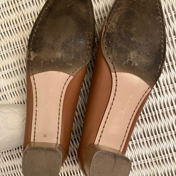 Salvatore Ferragamo Tan Stacked Heel with Gold/Silver Gancini Logo - Picture 5 of 14